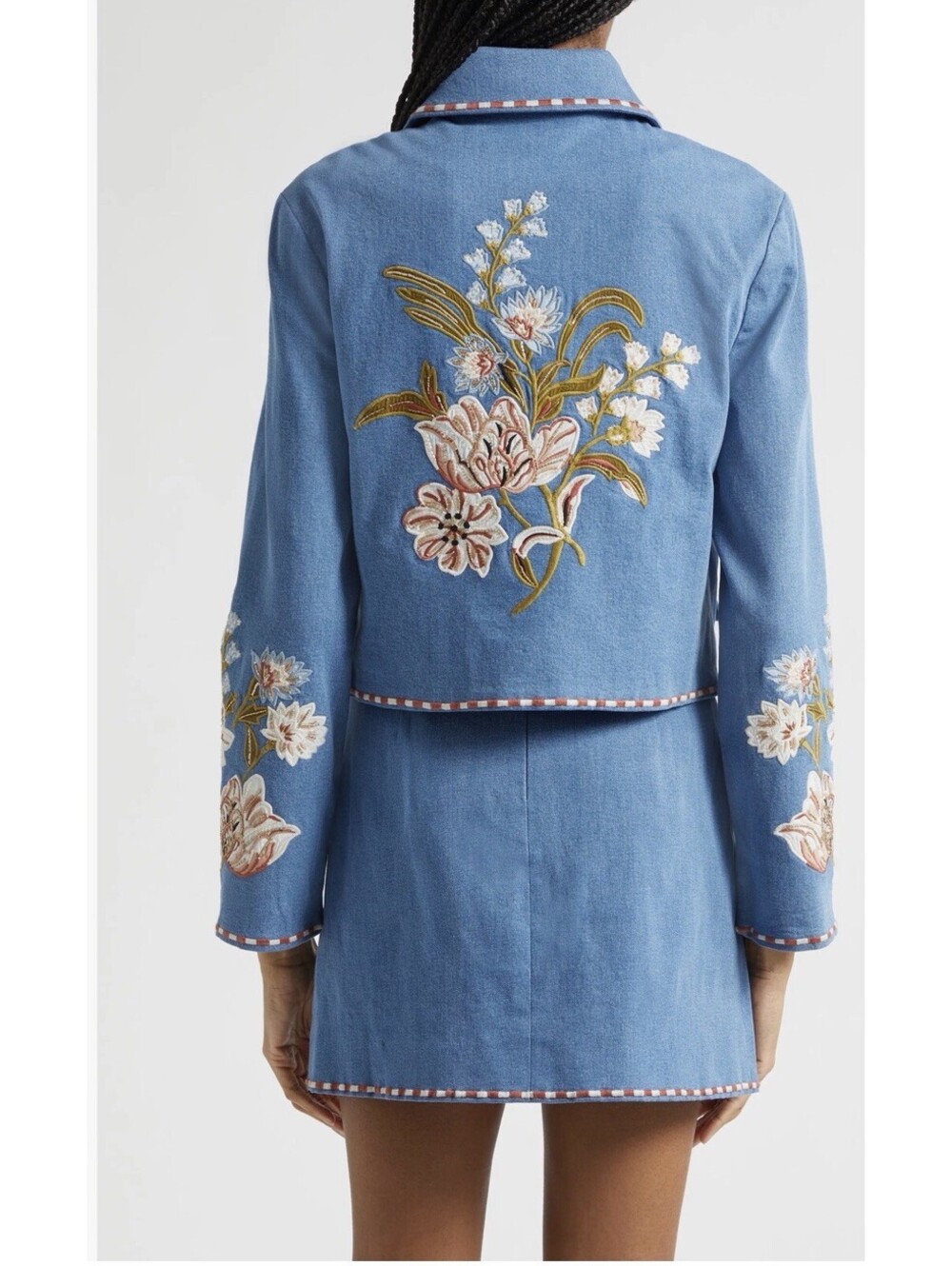 Veronica Beard Vikaria Floral Embroidery Stretch Cotton Jacket Jean Size 12 $898 - Picture 5 of 15
